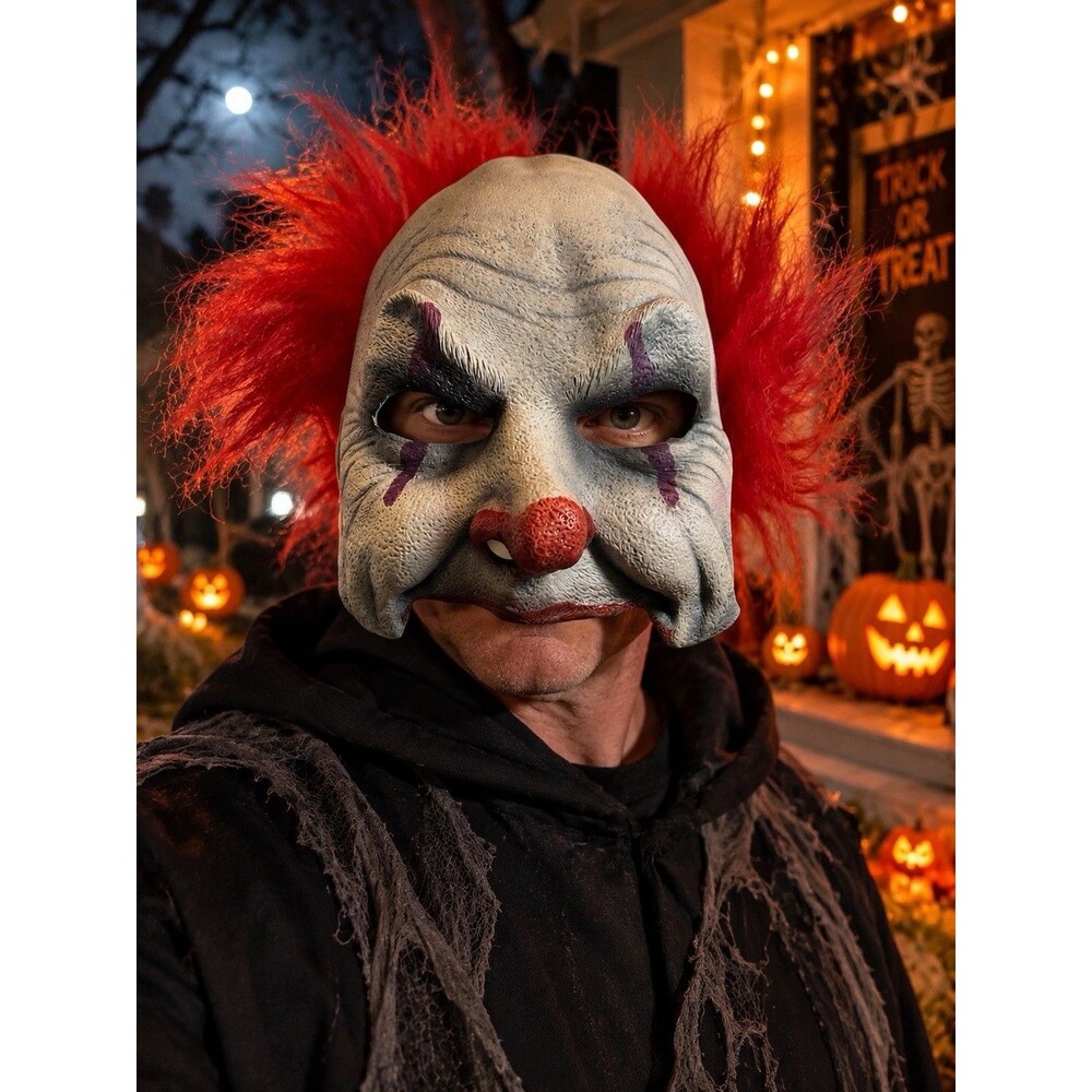 Zagone Studios Scary Clown Half Mask Red Hair Made in USA Halloween Horror Adult